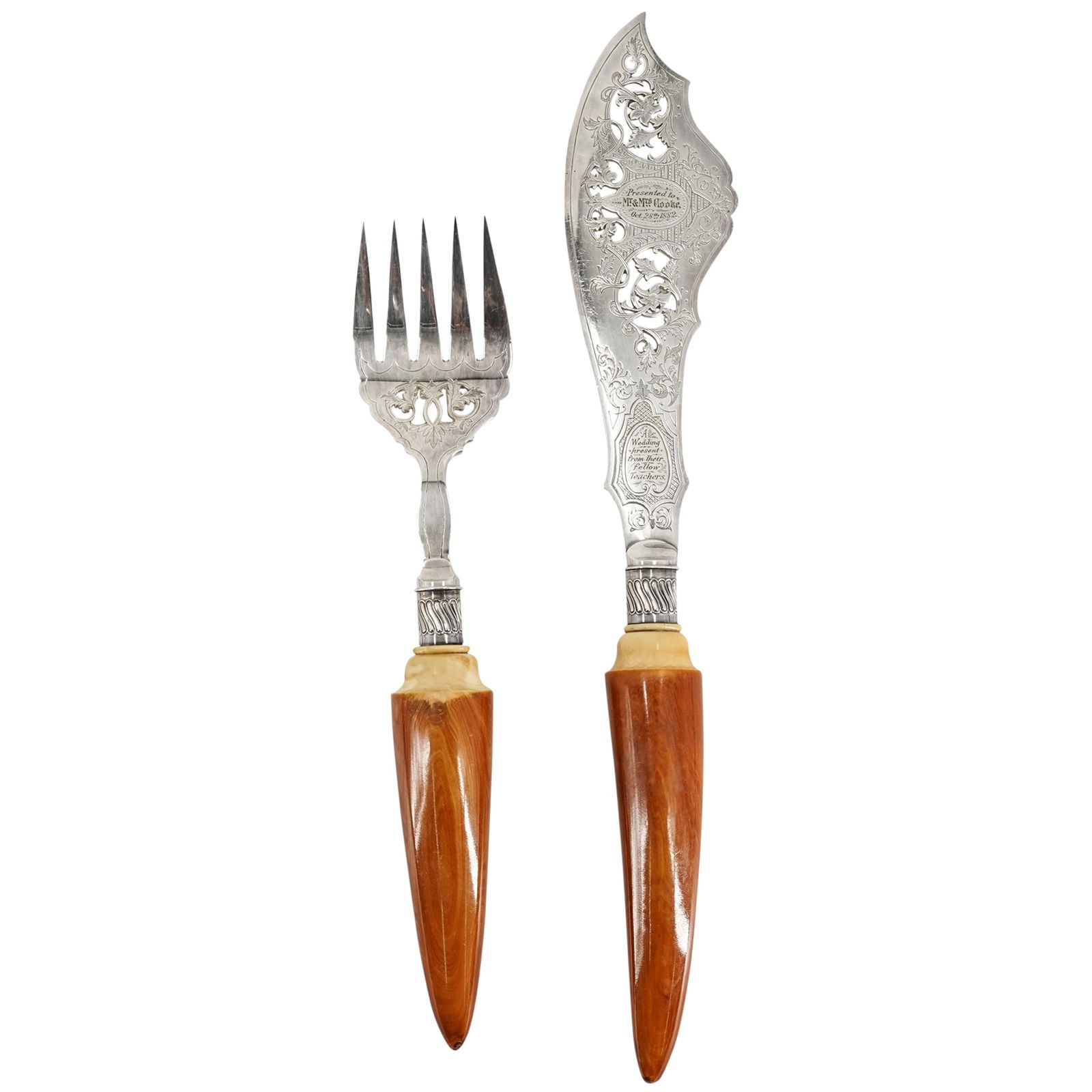 (2 Pc) Victorian CB Sterling Silver Fish Serving Set (1 of 9)