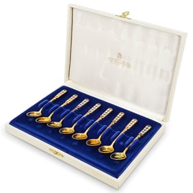 (8 Pc) David-Andersen Gilt & Enameled Sterling Demitasse Spoons