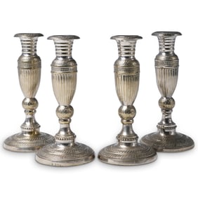 (4Pc) Parcel Gilt Silver Plated Candlesticks