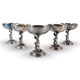 (5 Pc) Silver Plated Champagne Coupes