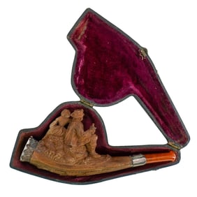 Antique Carved Wood Couple Pipe