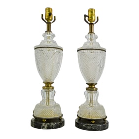 Attrib. to Baccarat Pair Crystal & Marble Lamps