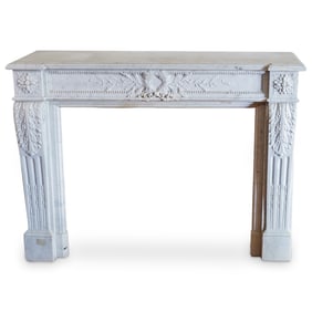 19th C. Italian Carrara Marble Carved Fireplace Mantle