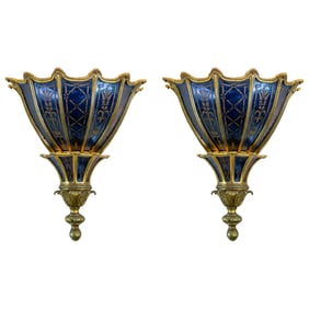 19th C. Large Venetian Gilt Bronze & Eglomise Glass Sconces