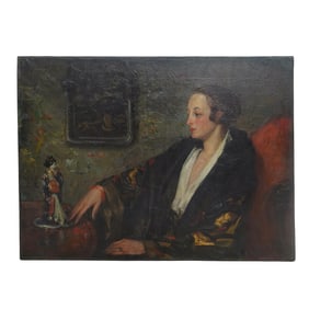 (American School) Oil on Canvas Interior Scene Painting