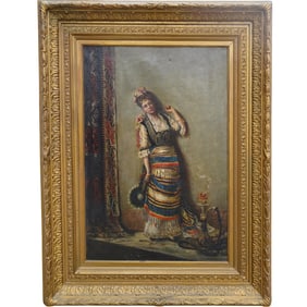 Cora Richardson (American, 19th C.) Orientalist Portrait Oil on Canvas Painting