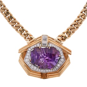 Balogh Jewelers 18k Gold, Amethyst and Diamond Pendant Necklace