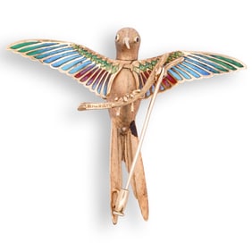 Vintage Masriera 18k Gold and Plique a Jour Bird Brooch