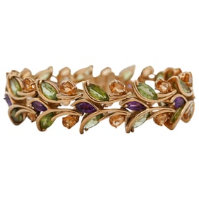 Vintage 18k Gold, Amethyst, Citrine and Peridot Bracelet