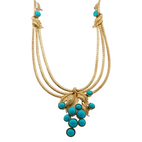 Italian 18k Gold and Turquoise Multi Stranded Necklace