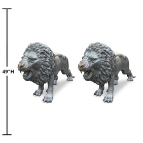 Pair Monumental Bronze Guardian Lion Sculptures