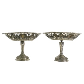Pair George Roth & Co. Silver Cherub Footed Tazzas