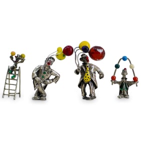 (4 Pc) Italian Sterling Silver and Enamel Clown Figurines