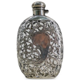 Sterling Silver Overlaid Glass Flask