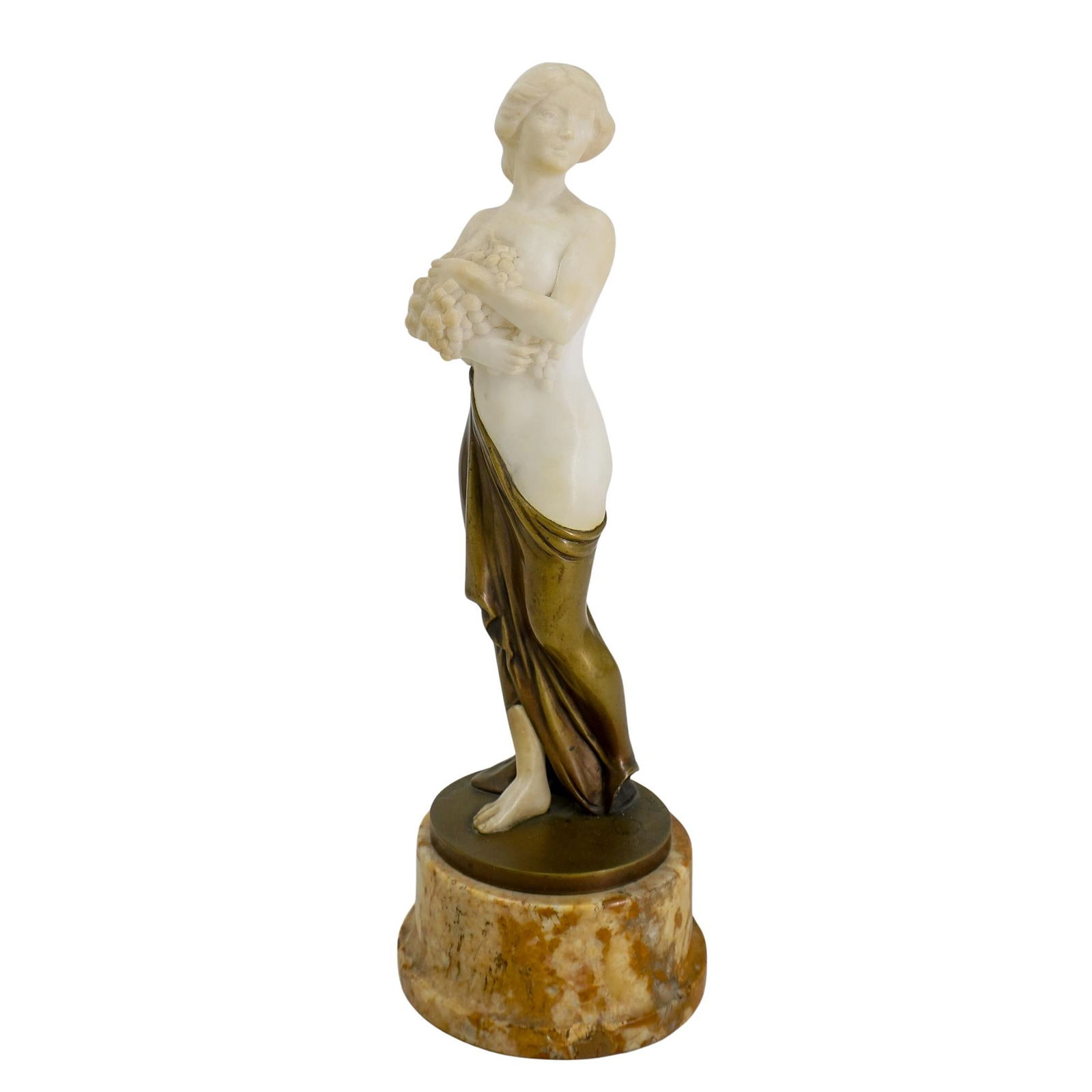 Emil Rizec (Born c.1920) 'Allegory of Autumn' Bronze & Marble Statue: DESCRIPTION: Emil Rizec (Born c.1920) 'Allegory of Autumn' bronze and marble carved statue depicting a women clutching grape clusters, singed in cast: 'Rizec' CIRCA: 19th Cent. ORIGIN: Germany DIMENSI