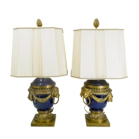 19th C. Gilt Bronze Mounted Cobalt Blue Porcelain Table Lamps