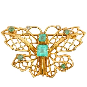 Vintage 14k Gold and Gemstone Butterfly Brooch