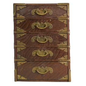 Antique Japanese Meiji Period Five-Drawer Jewelry Box