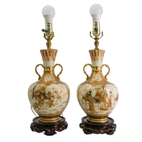 Pair of Antique Satsuma Porcelain Lamps