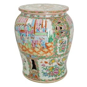 Antique Chinese Rose Medallion Porcelain Stool