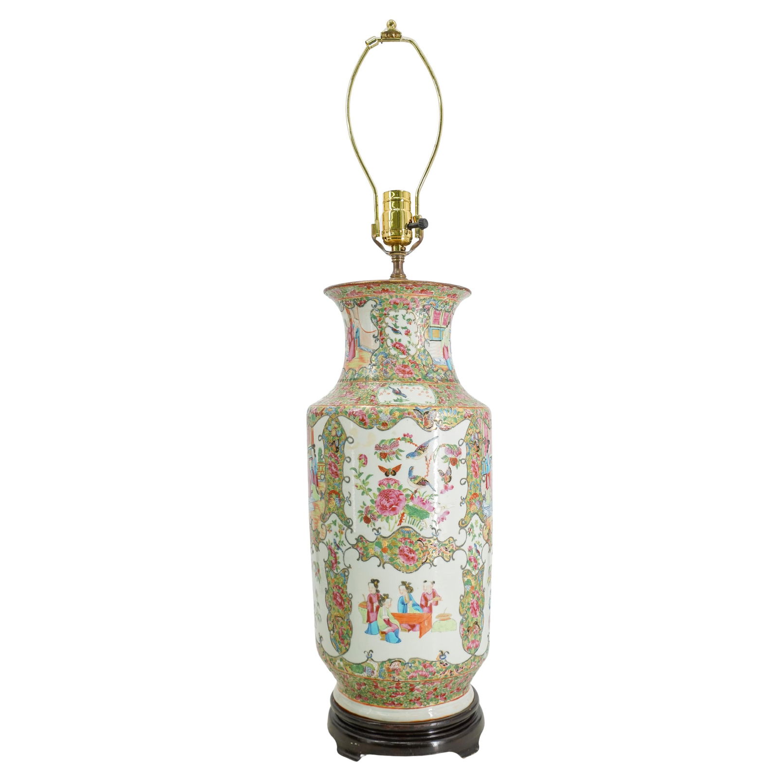 Antique Chinese Rose Medallion Vase Lamp (1 of 5)