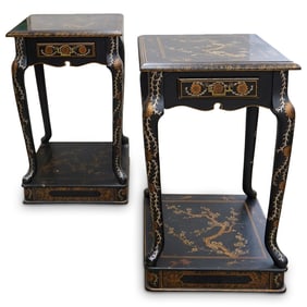 Pair Of Chinese Lacquered Painted Night Stands