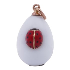 Russian 14k Rose Gold, Agate and Enamel Egg Pendant