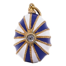 Russian Imperial 14k Gold and Enamel Egg Pendant