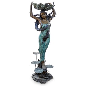 Large Bronze Lady with Shell Sculptural Garden Fountain
