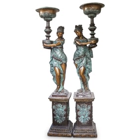 Pair Bronze Female Figural Sculptures