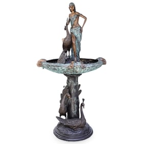Bronze Lady Peacock Garden Fountain
