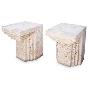 Pair Large Architectural Carved Limestone Pedestals
