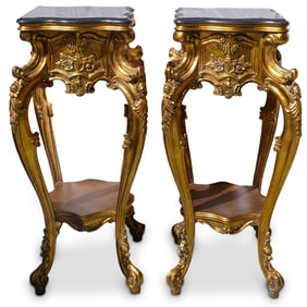 Pair Louis XV Style Gilt Pedestal Tables