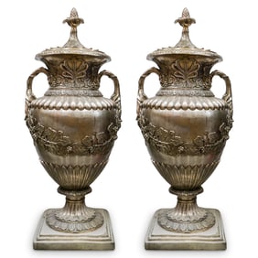 Pair Large Decorative Metal Urns
