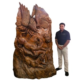 Monumental Japanese Style Hand Carved Wood Sculpture