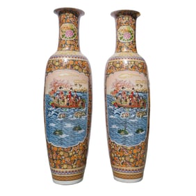 Pair Palace Sized Contemporary Japanese Style Vases
