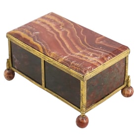 Antique Austro-Hungarian Moss Agate & Alabaster Gilt Metal Box
