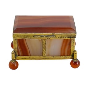 Antique Austro-Hungarian Agate & Gilt Metal Compartment Box