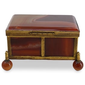 Antique Austro-Hungarian Agate & Gilt Metal Compartment Box