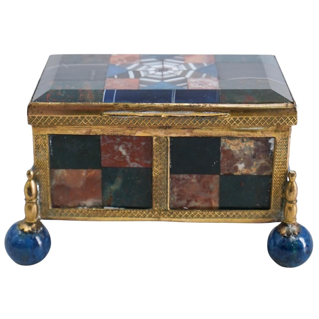 Austro-Hungarian Pietra Dura Hardstone & Gilt Metal Box (1 of 6)