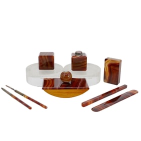 (8Pc) Carved Agate Desk Set