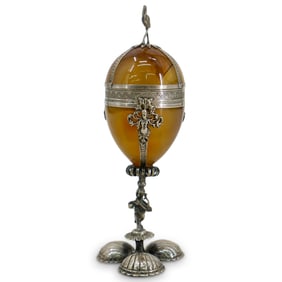 19th C. Austrian Silver Mounted Agate Box