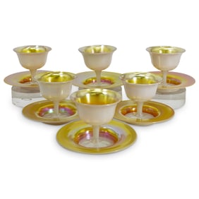 (12 Pc) Steuben Gold Aurene Glass Sherbert Cups & Saucers