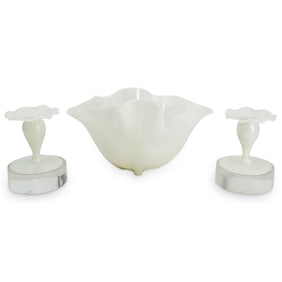 (3 Pc) Steuben Opal Aurene Garniture Set