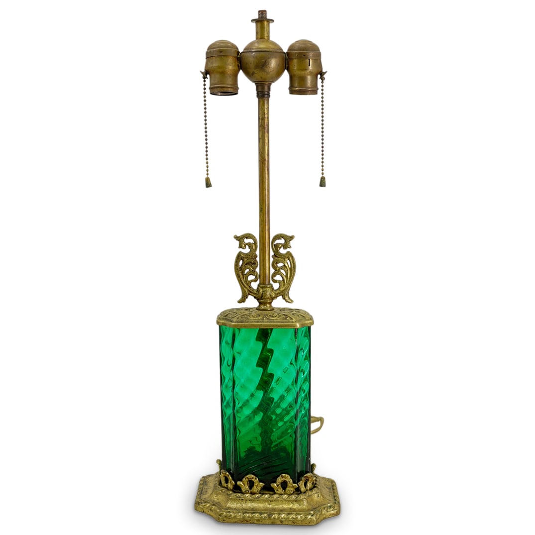 Steuben Green Glass & Brass Table Lamp (1 of 5)