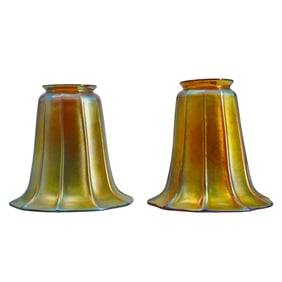 Pair Steuben Gold Aurene Glass Lamp Shades