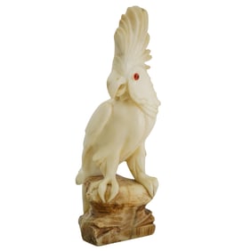 Antique Italian Alabaster Carved Cockatoo