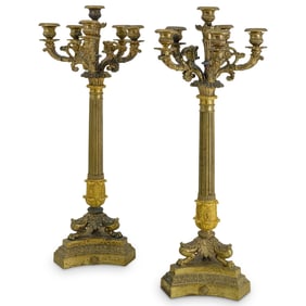 Pair of 19th Cent. Bronze Neoclassical Candelabras