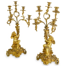 Pair Gilt Bronze Louis XV Candelabras