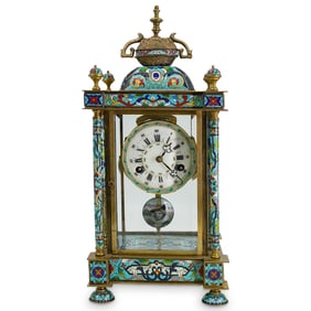 Chinoiserie Brass Cloisonne Enamel Clock